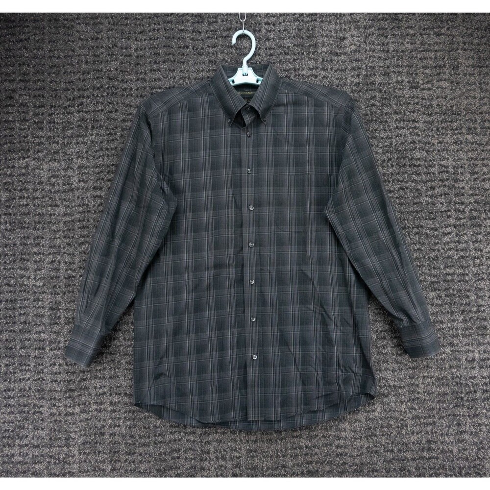 Kinloch Anderson Shirt Mens Medium Black Gray Plaid Long Sleeve No Iron Casual